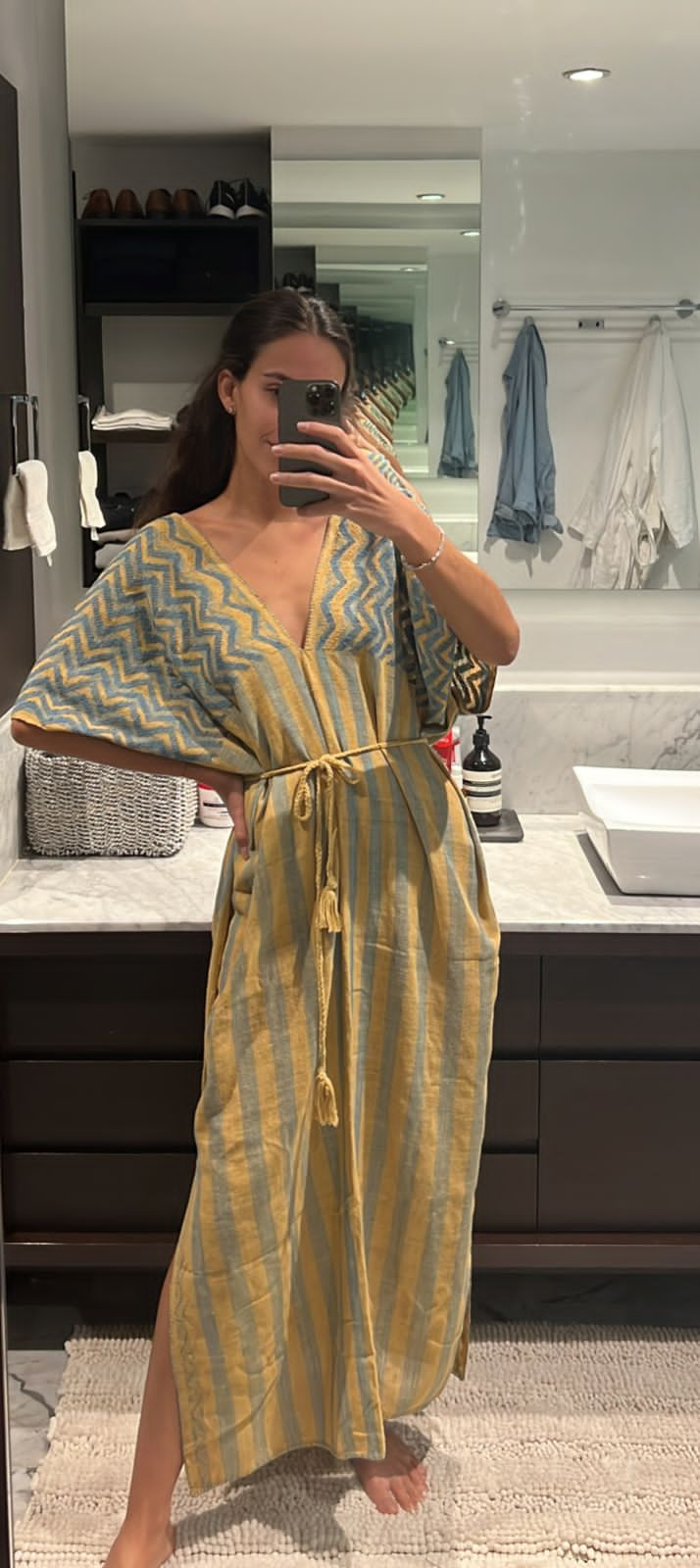 Kachii Kaftan Indigo + Marigold Stripes