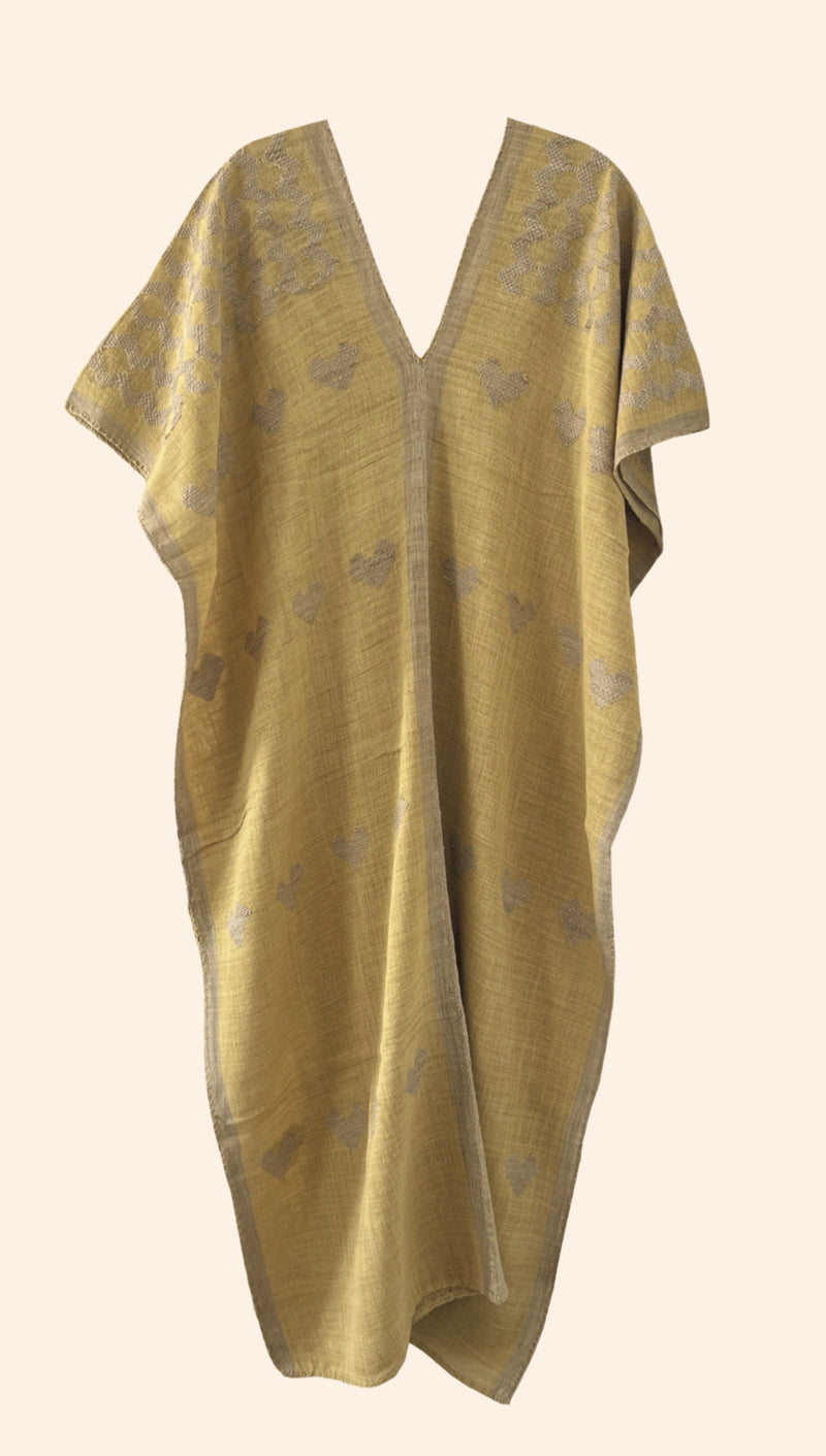 Kachii Kaftan Yellow w Oat Hearts