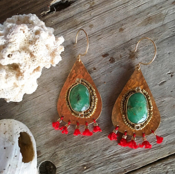 NAV  Chrysoprase Fringe Earrings