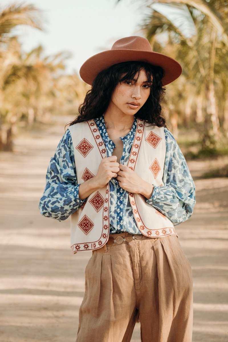 boho dress vest Bohemian White Ruffles Cotton Maxi Dress with Suede Embroidered Vest Boho Suit, White / S