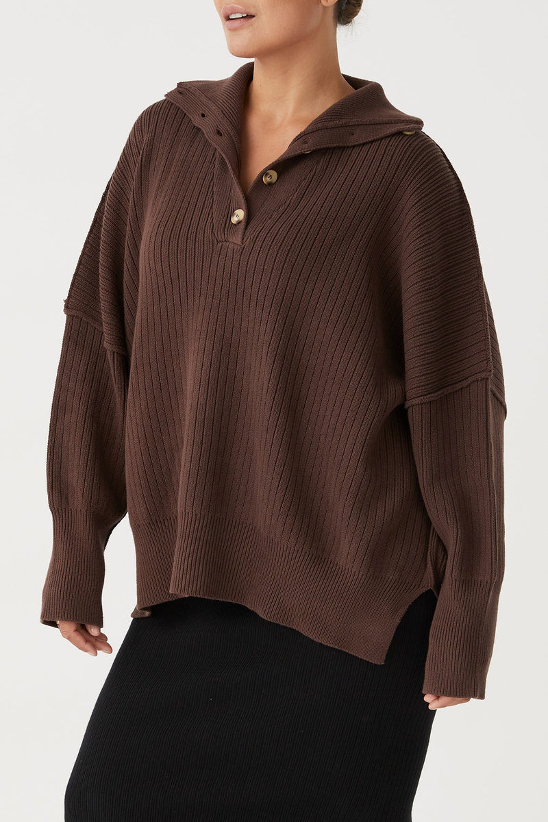 ARCAA Margot Button Up Sweater - Chocolate