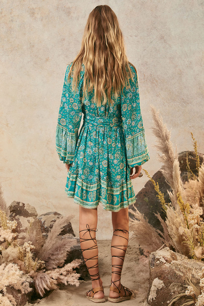 spell green dress SPELL Madame Peacock Button Through Gown
