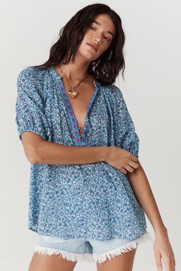 Spell LJ Short Sleeve Blouse - Blue Nirvana