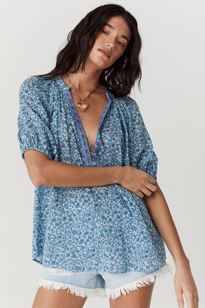 Spell LJ Short Sleeve Blouse - Blue Nirvana